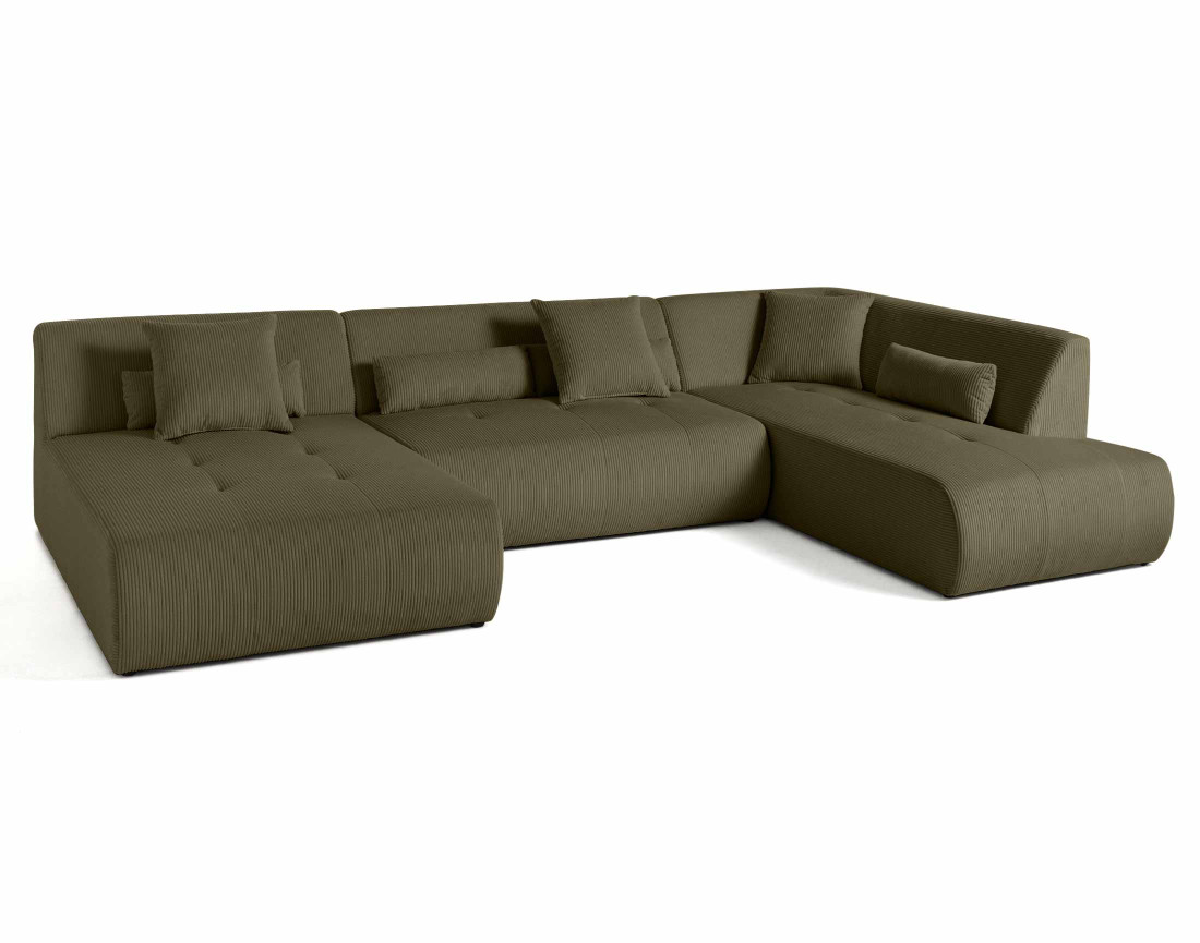 Canapé panoramique modulable d'angle droit 7 places en velours côtelé Onyx