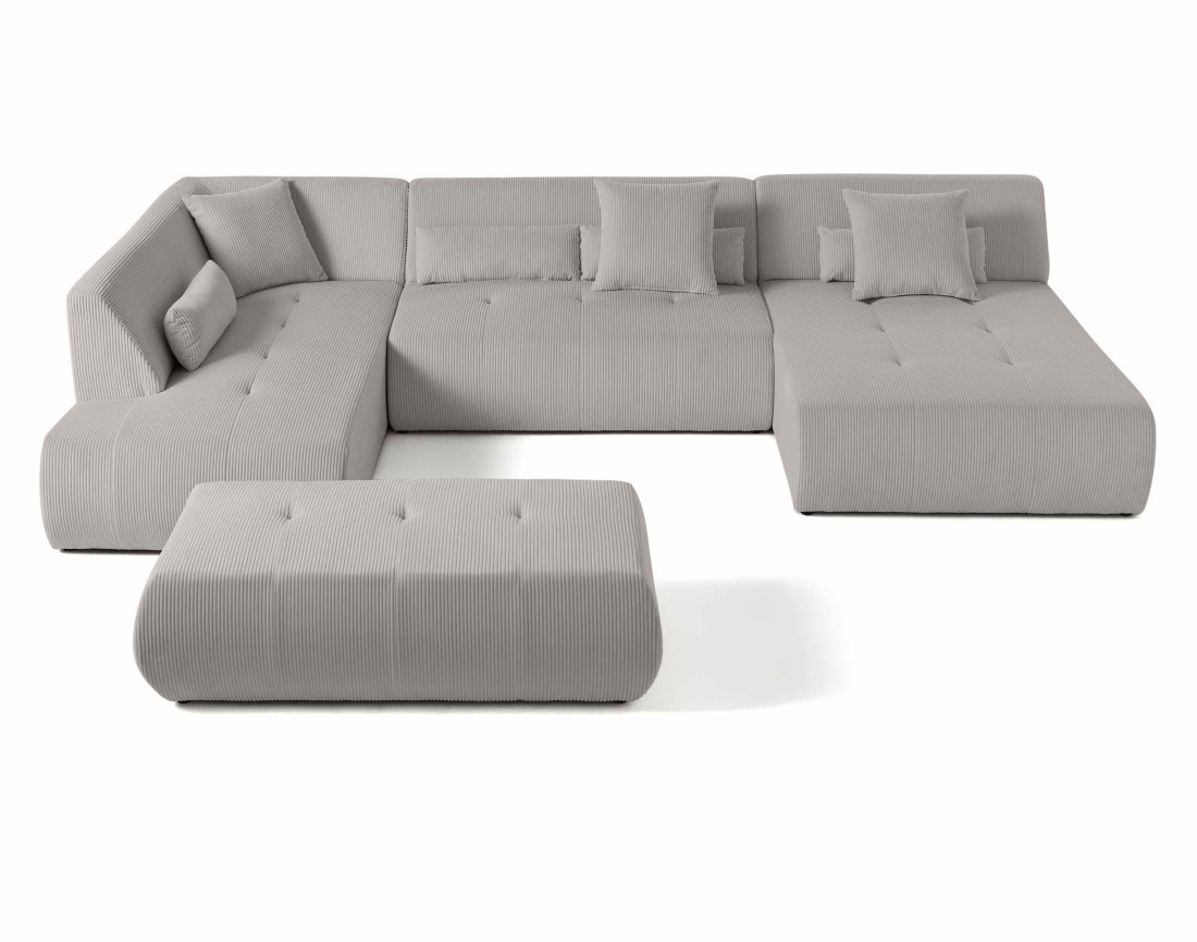 Canapé modulable d'angle gauche 7 places en velours côtelé Onyx