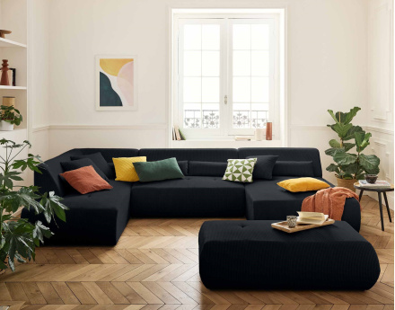 Canapé modulable d'angle gauche 7 places en velours côtelé Onyx