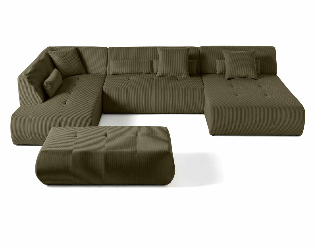 Canapé modulable d'angle gauche 7 places en velours côtelé Onyx