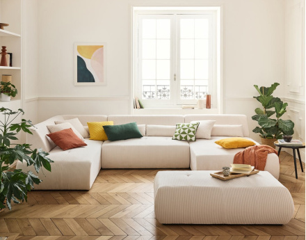 Canapé modulable d'angle gauche 7 places en velours côtelé Onyx