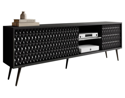 Meuble TV 3 portes et 2 niches noir 175 cm Wairoa