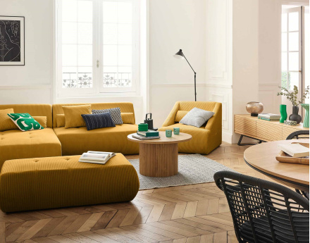 Canapé modulable d'angle gauche 5 places en velours côtelé Onyx