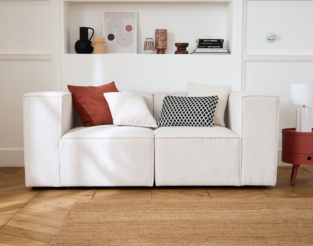 Canapé modulable 2 places en velours côtelé Arty