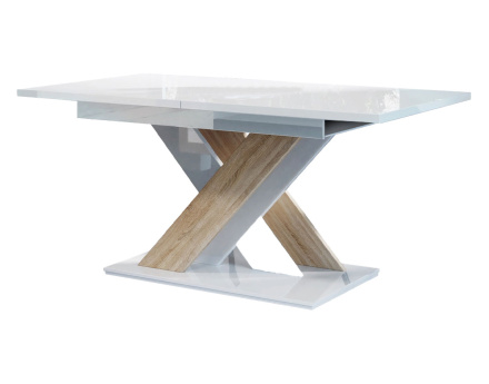 Table à manger extensible blanc et chêne clair 140 à 180 cm Buriti