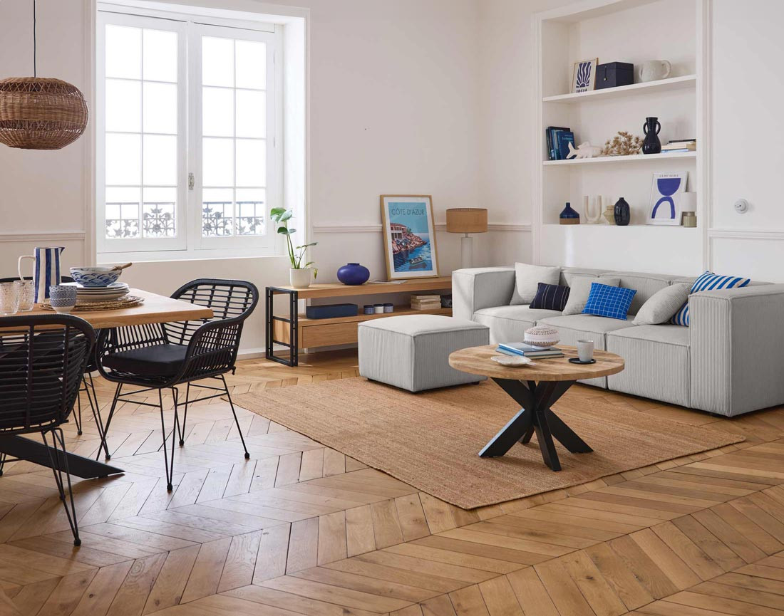 Canapé modulable 3 places en velours côtelé Arty