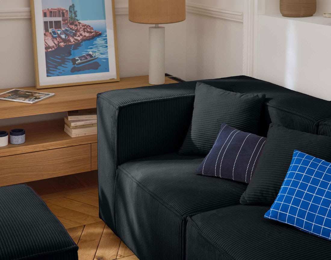 Canapé modulable 3 places en velours côtelé Arty