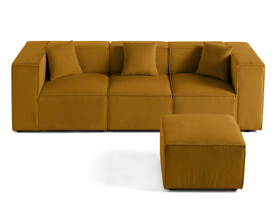 Canapé modulable 3 places en velours côtelé Arty
