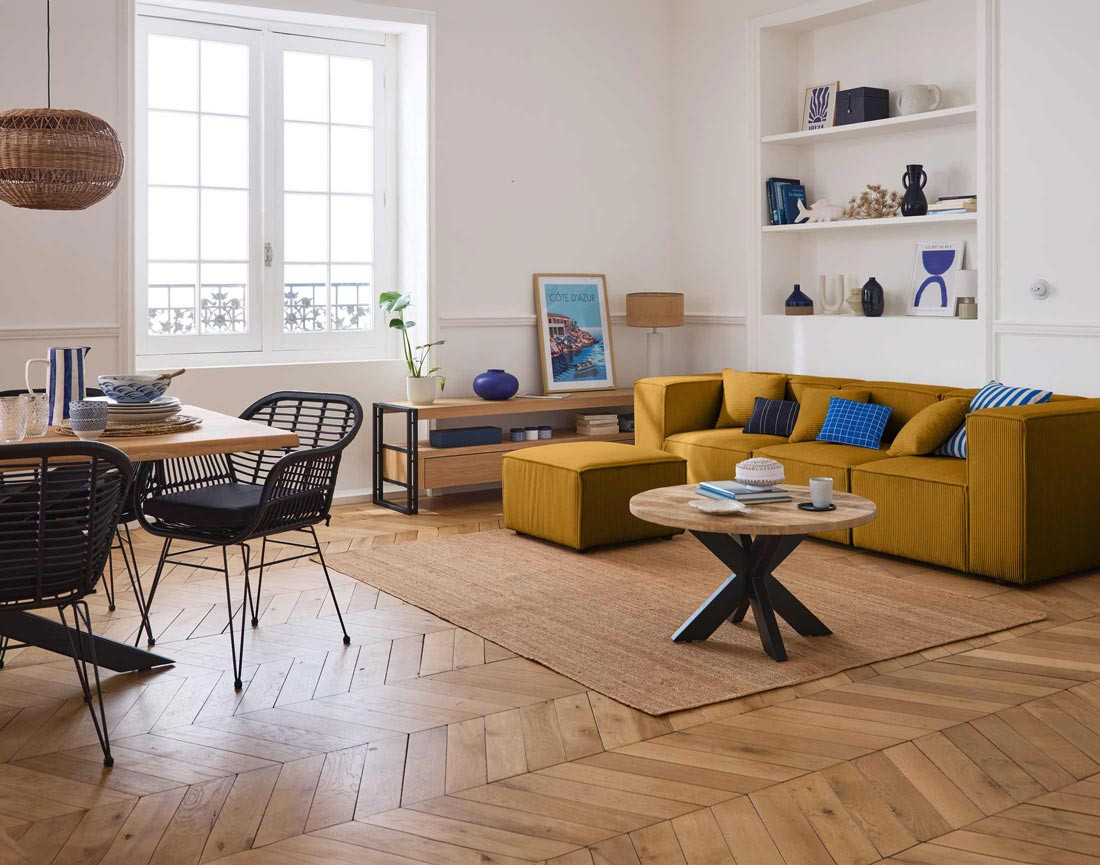 Canapé modulable 3 places en velours côtelé Arty