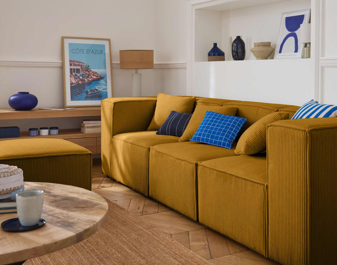 Canapé modulable 3 places en velours côtelé Arty