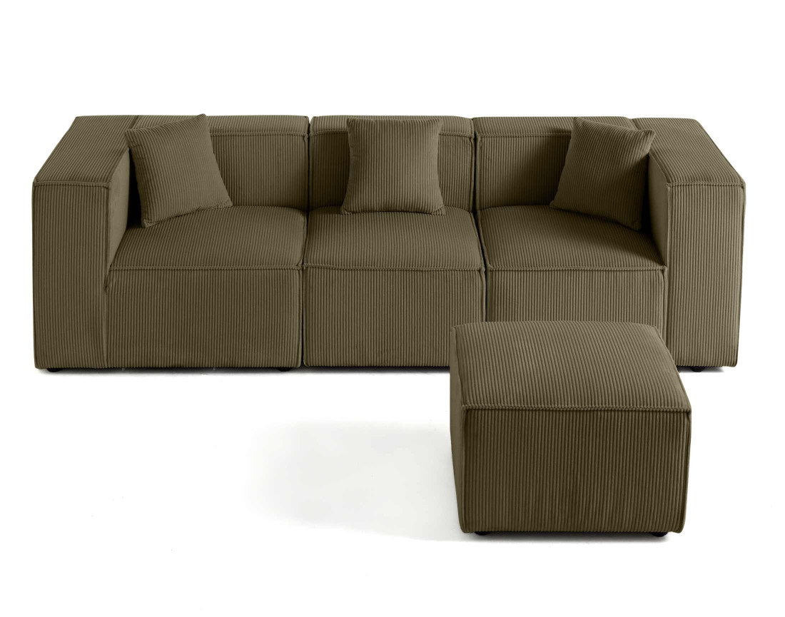 Canapé modulable 3 places en velours côtelé Arty