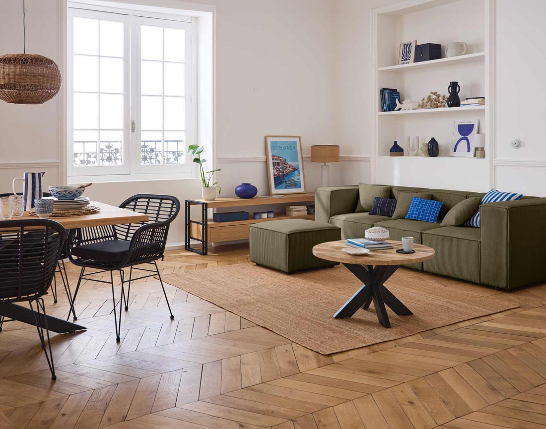 Canapé modulable 3 places en velours côtelé Arty