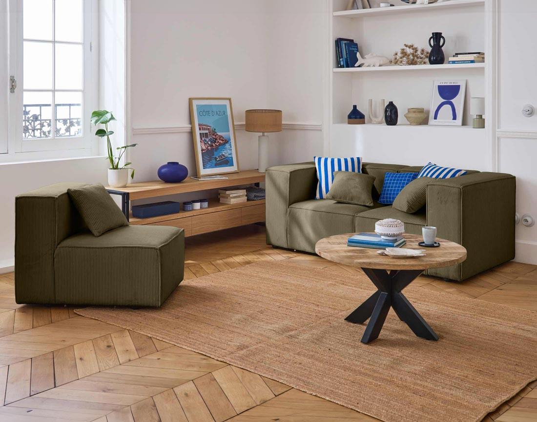 Canapé modulable 3 places en velours côtelé Arty