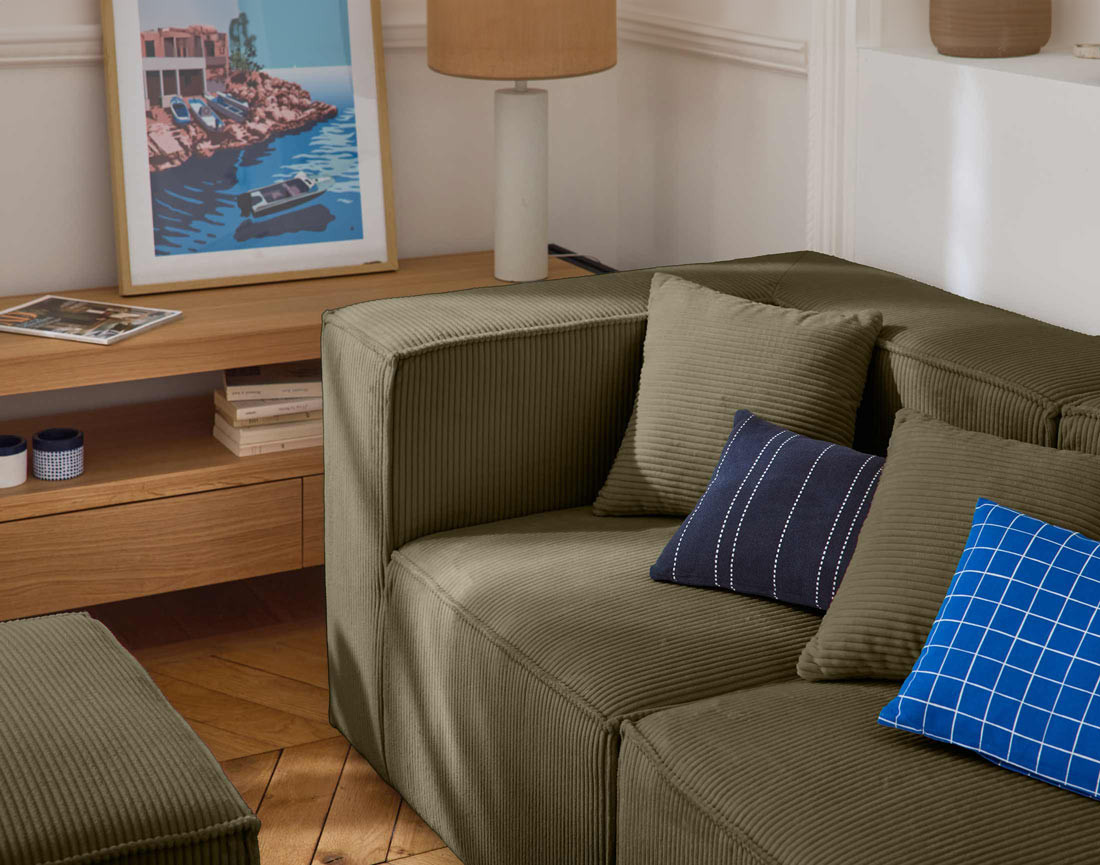 Canapé modulable 3 places en velours côtelé Arty