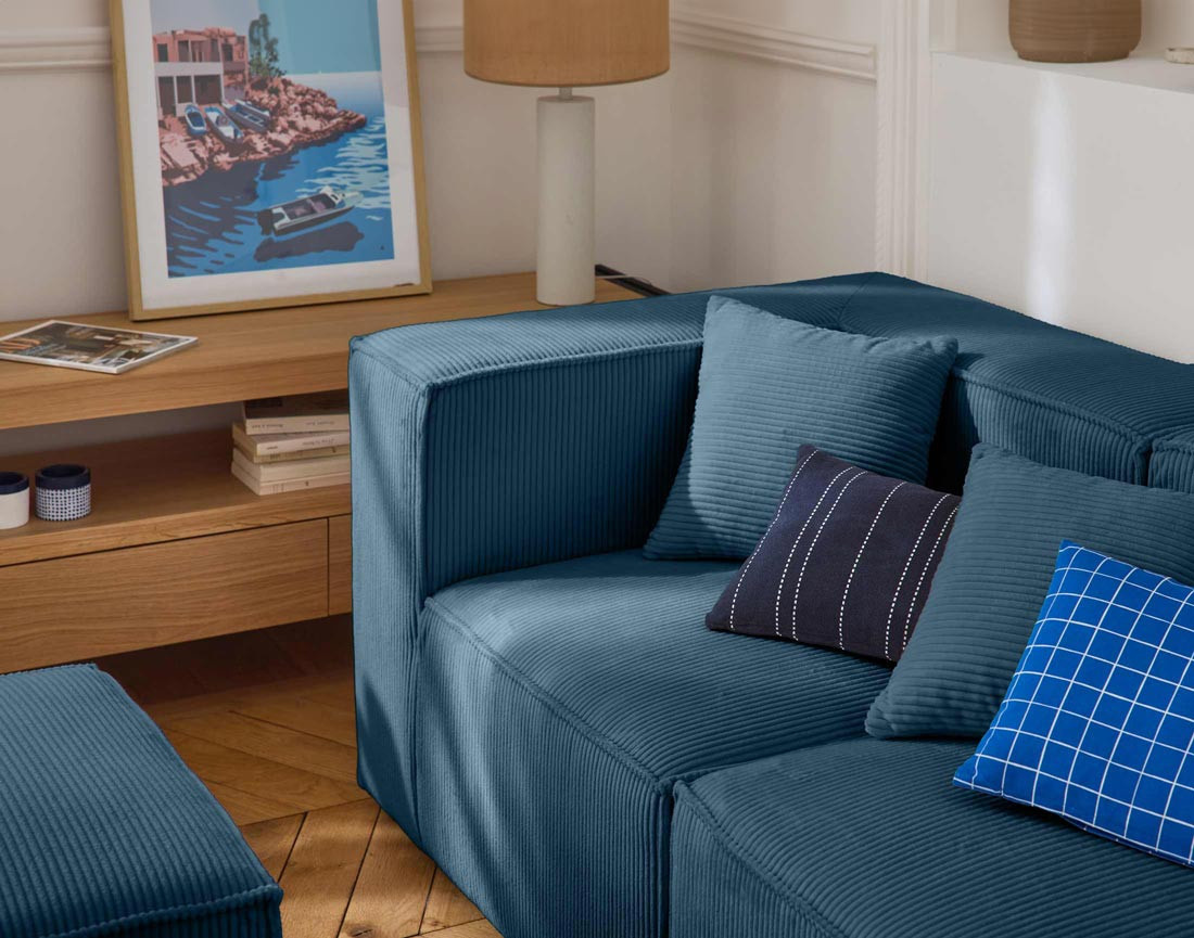 Canapé modulable 3 places en velours côtelé Arty