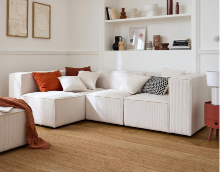 Canapé modulable d'angle gauche 4 places en velours côtelé Arty