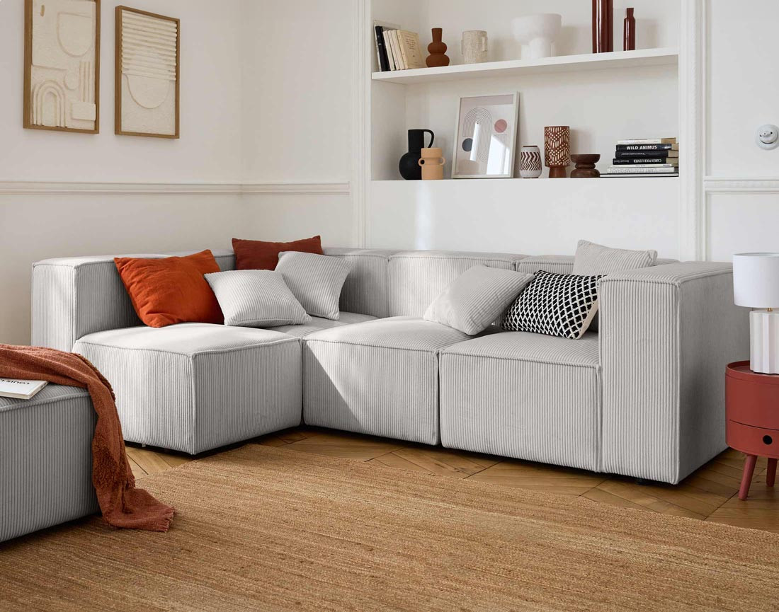 Canapé modulable d'angle gauche 4 places en velours côtelé Arty