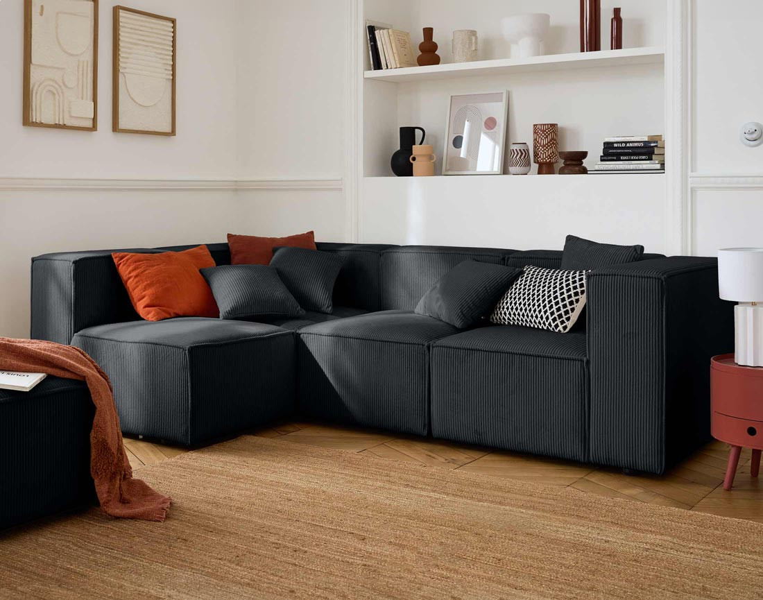 Canapé modulable d'angle gauche 4 places en velours côtelé Arty
