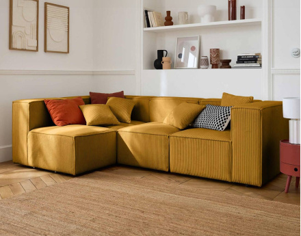 Canapé modulable d'angle gauche 4 places en velours côtelé Arty