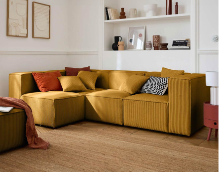 Canapé modulable d'angle gauche 4 places en velours côtelé Arty
