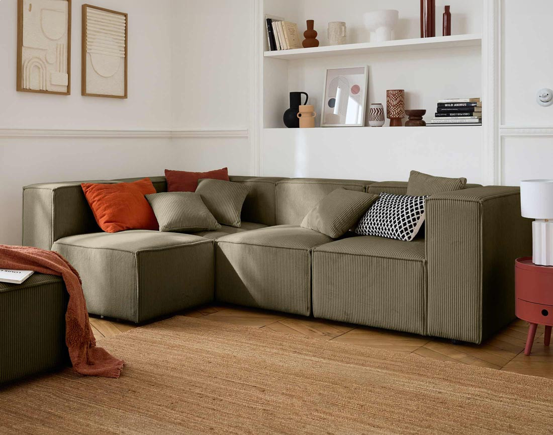 Canapé modulable d'angle gauche 4 places en velours côtelé Arty