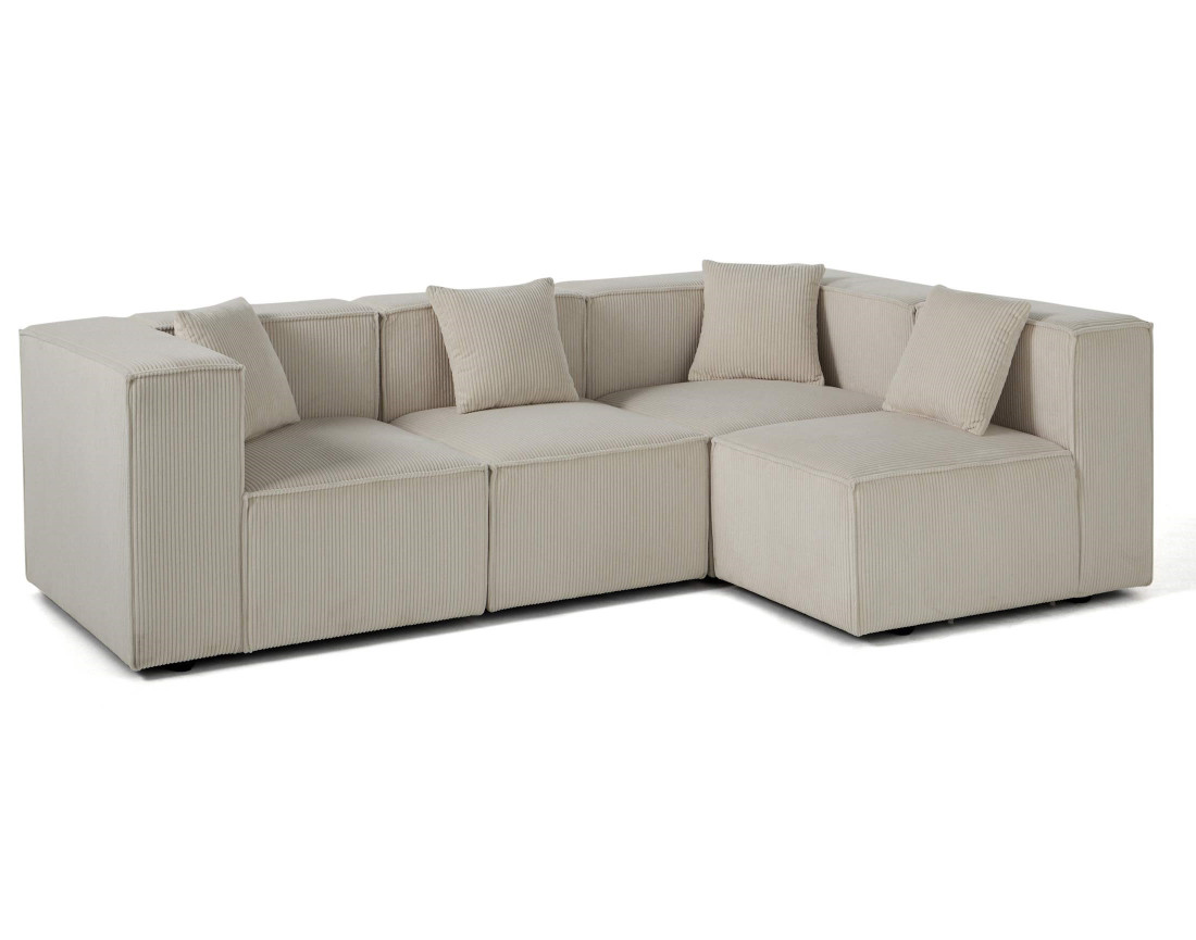 Canapé modulable d'angle droit 4 places en velours côtelé Arty