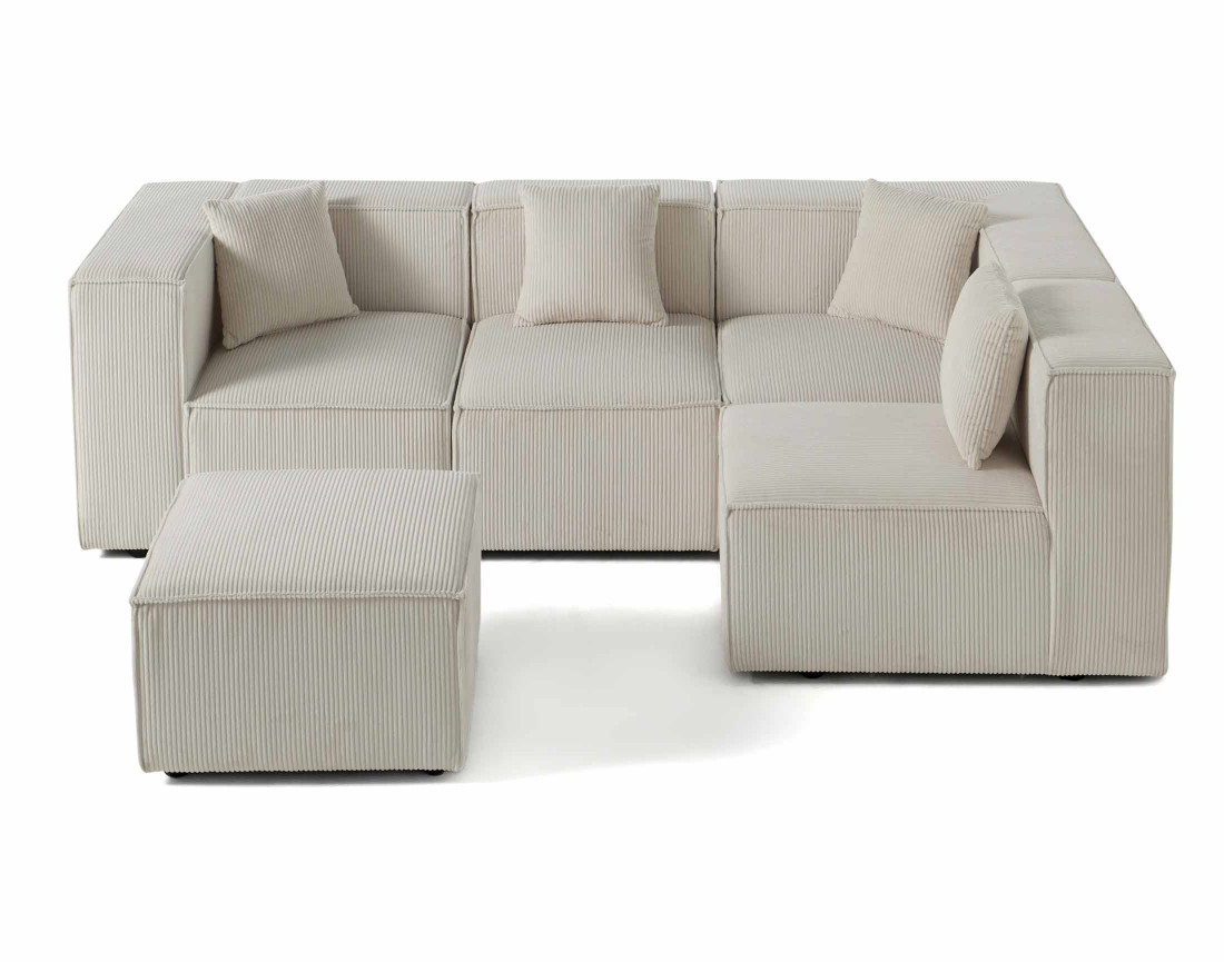 Canapé modulable d'angle droit 4 places en velours côtelé Arty