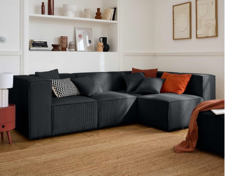 Canapé modulable d'angle droit 4 places en velours côtelé Arty
