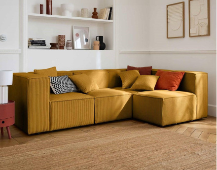 Canapé modulable d'angle droit 4 places en velours côtelé Arty