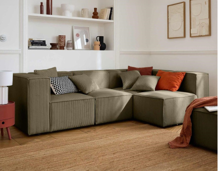 Canapé modulable d'angle droit 4 places en velours côtelé Arty