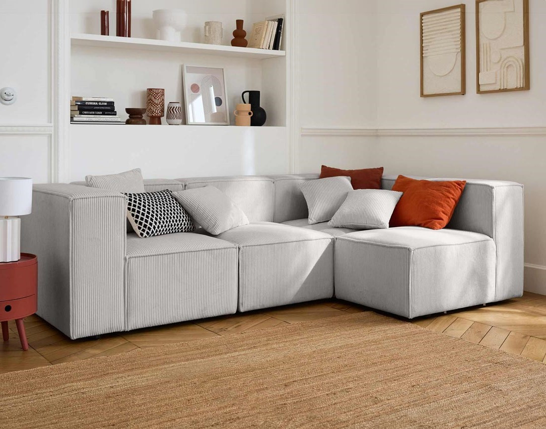 Module d'assise d'angle réversible en velours côtelé Arty