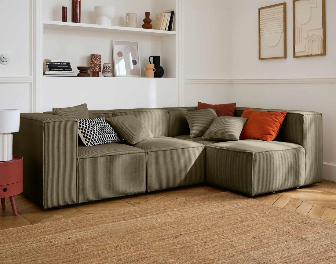 Module d'assise d'angle réversible en velours côtelé Arty