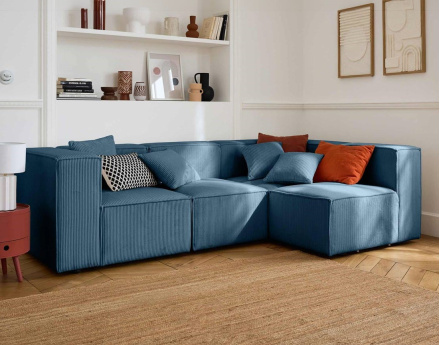 Module d'assise d'angle réversible en velours côtelé Arty