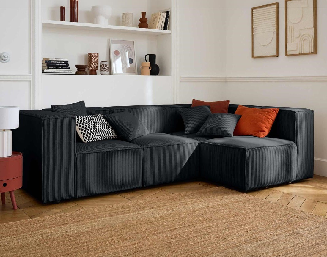 Module d'assise sans accoudoirs en velours côtelé Arty