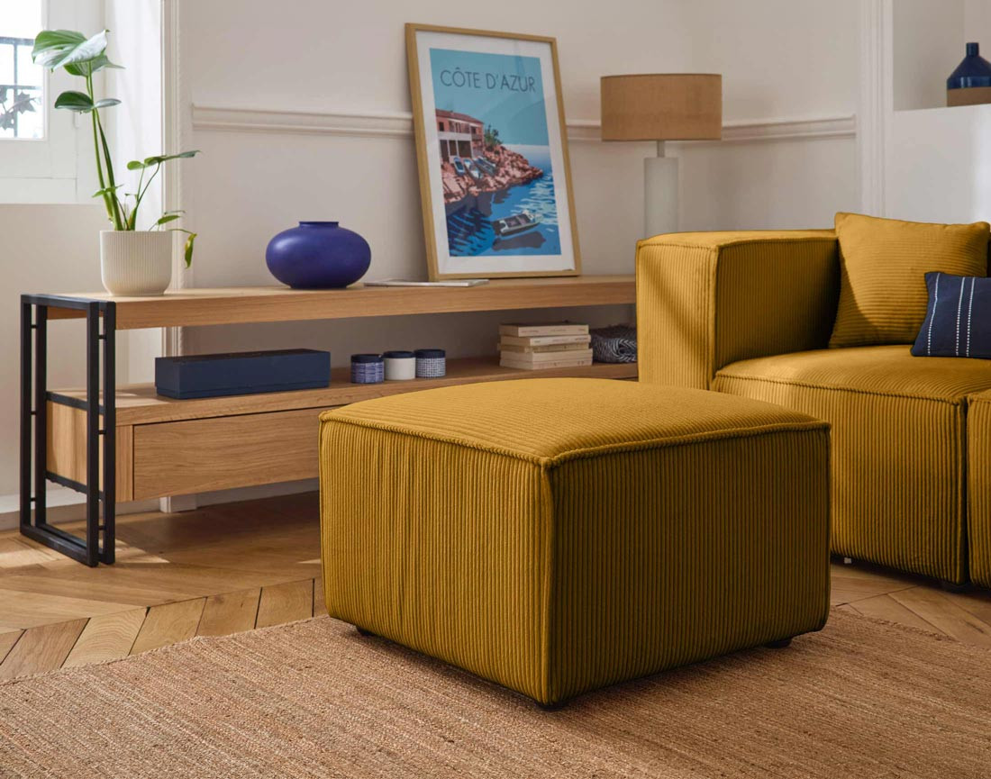 Pouf d'appoint en velours côtelé Arty