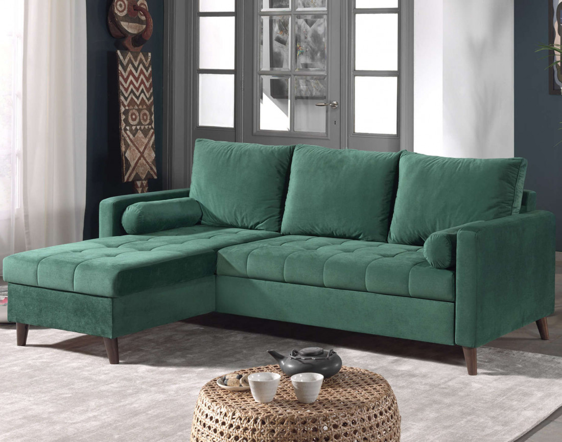 POLAR - Canapé d'angle réversible convertible - en velours au design scandinave - 4 places