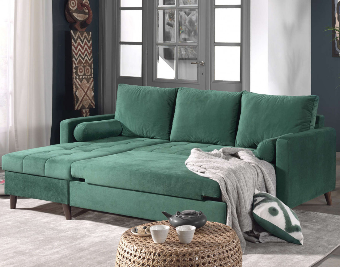 POLAR - Canapé d'angle réversible convertible - en velours au design scandinave - 4 places