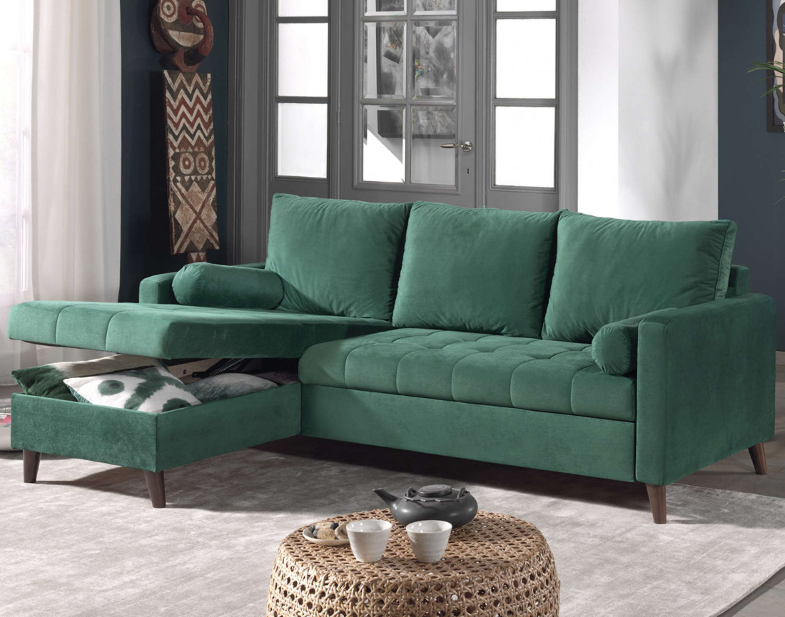 POLAR - Canapé d'angle réversible convertible - en velours au design scandinave - 4 places