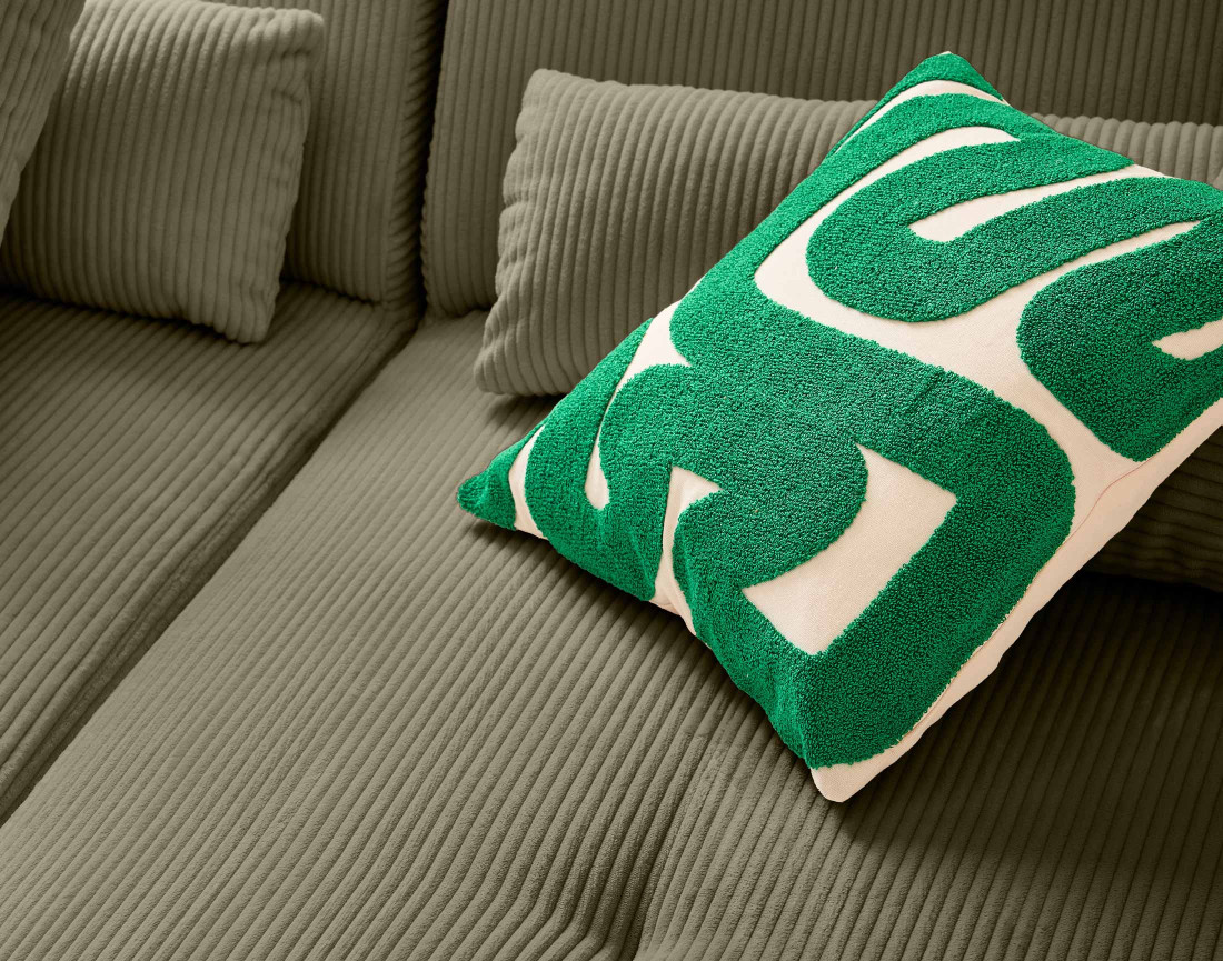 Canapé panoramique d'angle droit 7 places en velours côtelé Onyx