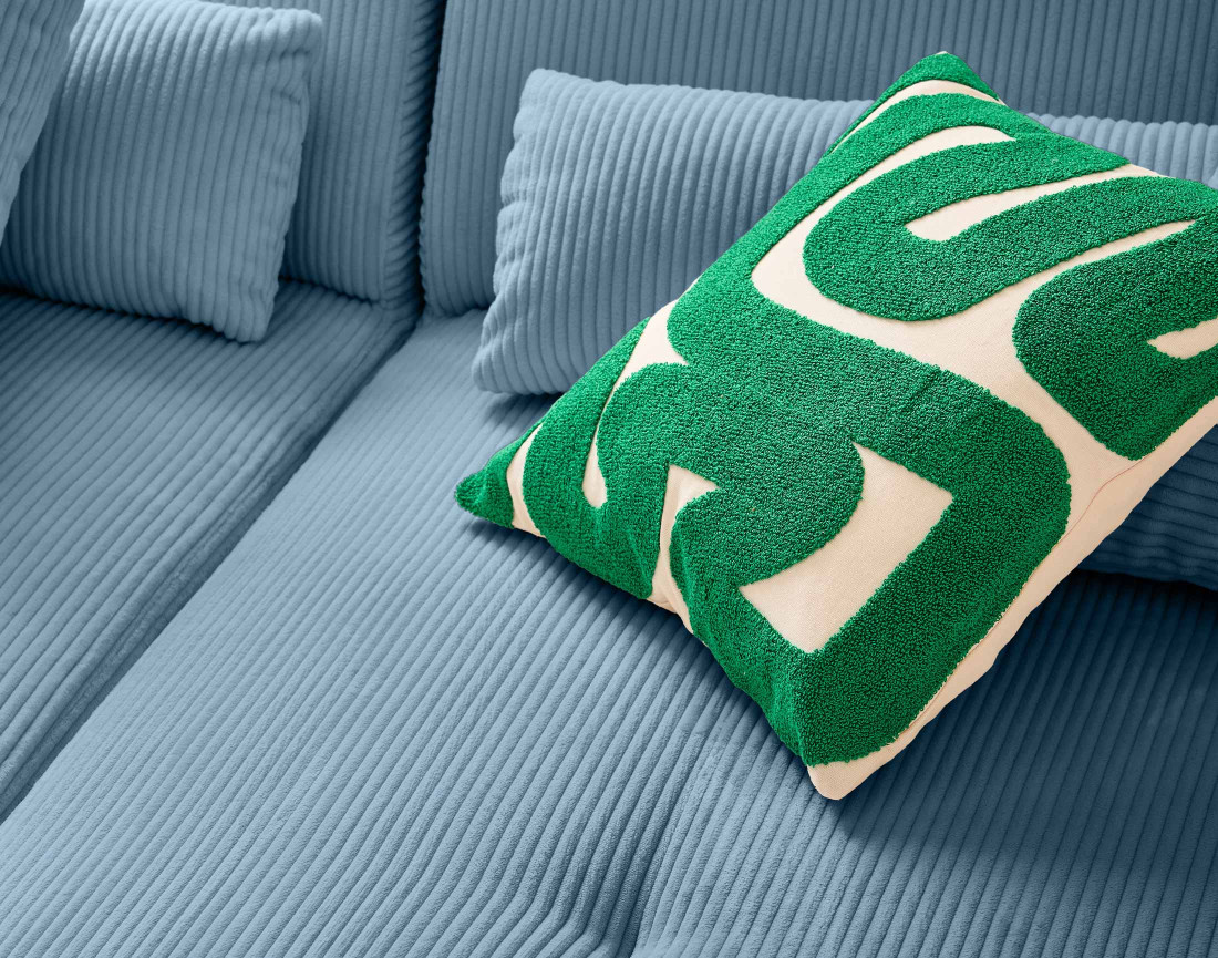 Canapé panoramique d'angle droit 7 places en velours côtelé Onyx