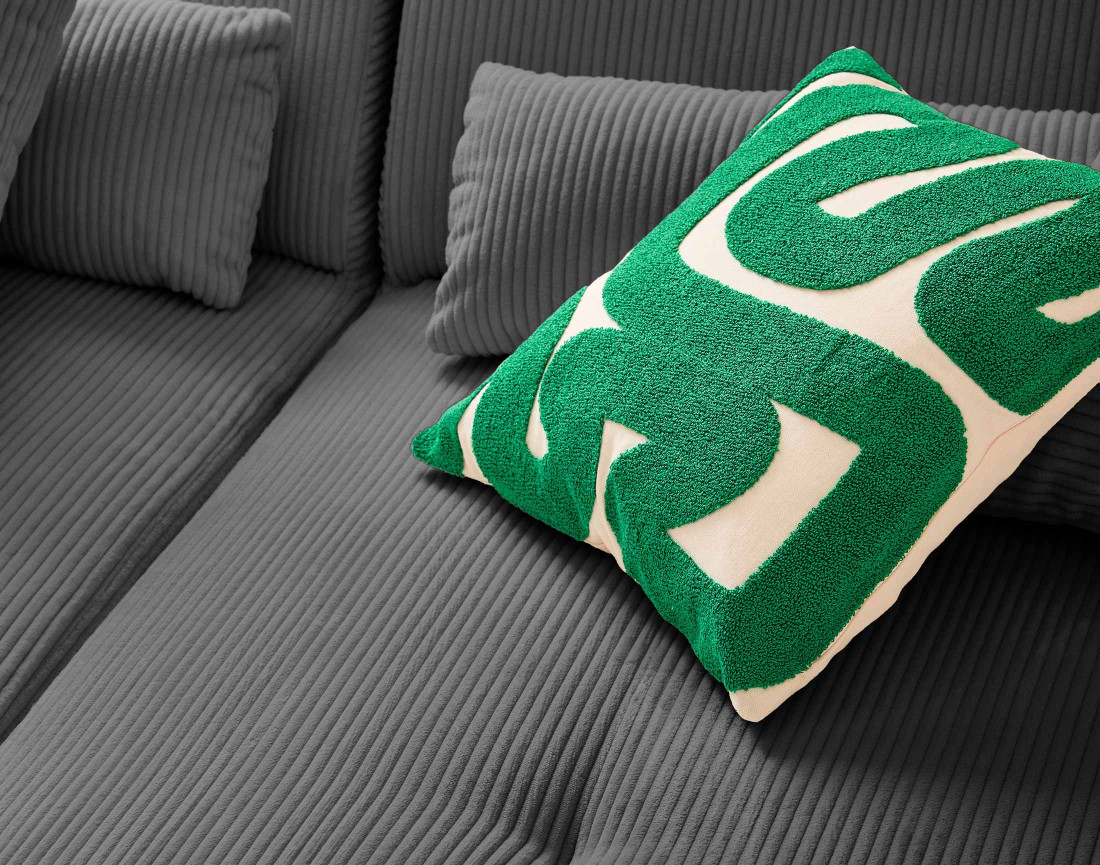 Canapé panoramique d'angle gauche 7 places en velours côtelé Onyx