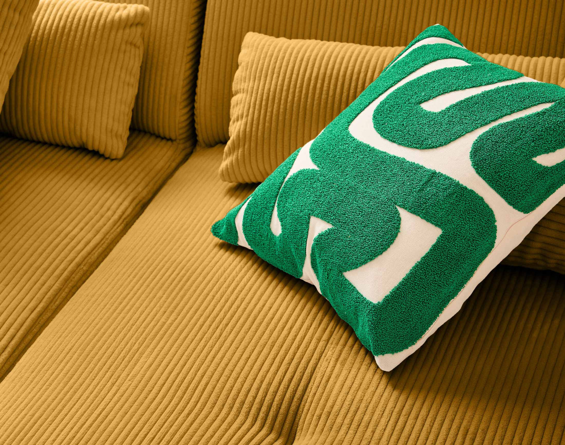 Canapé panoramique d'angle gauche 7 places en velours côtelé Onyx