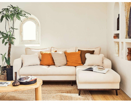 Canapé d'angle droit 4 places convertible avec coffre en velours côtelé Albane