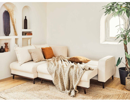 Canapé d'angle gauche 4 places convertible avec coffre en velours côtelé Albane