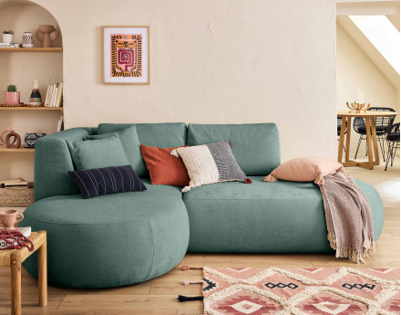 Canapé modulable d'angle gauche 4 places en tissu texturé Santorini