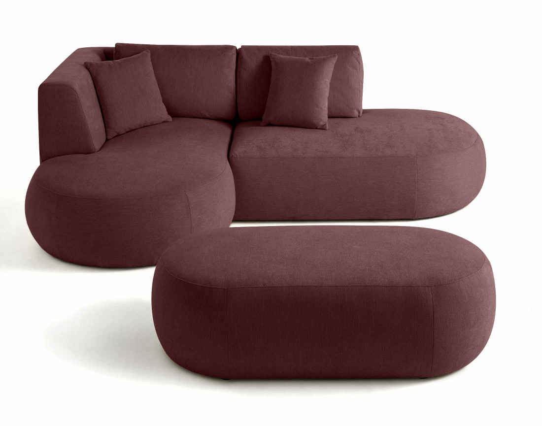 Canapé modulable d'angle gauche 4 places avec pouf en tissu texturé Santorini