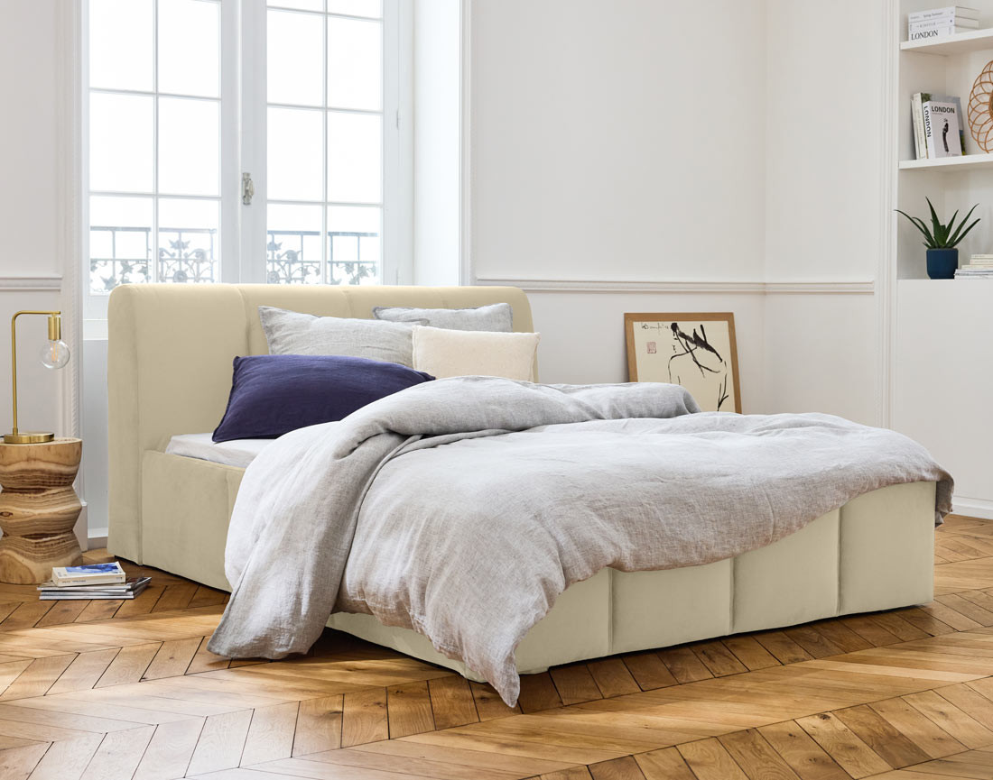 Lit coffre 140x190 cm en velours sommier inclus Elysia