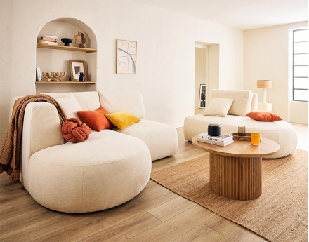 Canapé modulable d'angle gauche 5 places en tissu texturé Santorini