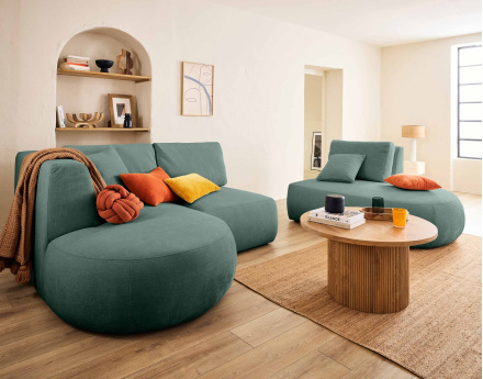 Canapé modulable d'angle gauche 5 places en tissu texturé Santorini