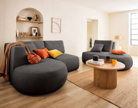 Canapé modulable d'angle gauche 5 places en tissu texturé Santorini